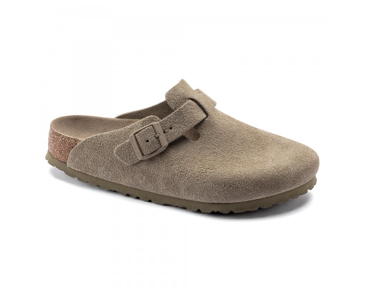 Sabots Boston BS h en daim Faded Khaki de la marque Birkenstock.