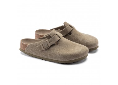 Sabots Boston BS h en daim Faded Khaki de la marque Birkenstock.