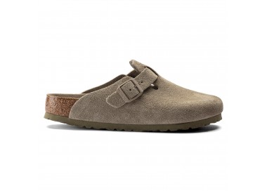 Sabots Boston BS h en daim Faded Khaki de la marque Birkenstock.