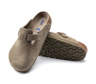 Sabots Boston BS h en daim Faded Khaki de la marque Birkenstock.