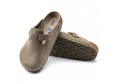 Sabots Boston BS h en daim Faded Khaki de la marque Birkenstock.