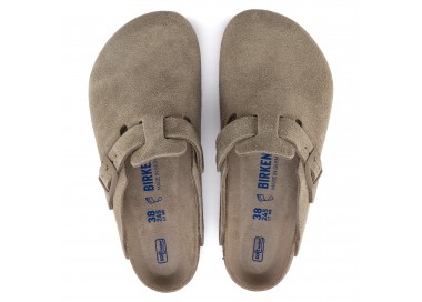 Sabots Boston BS h en daim Faded Khaki de la marque Birkenstock.