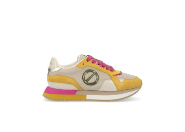 Baskets Mia New Jogger en daim et toile Mais Nacre Sable de la marque NO NAME.