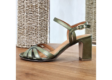 Sandales Viviane en cuir Kaki metalise de la marque Maison toufet.