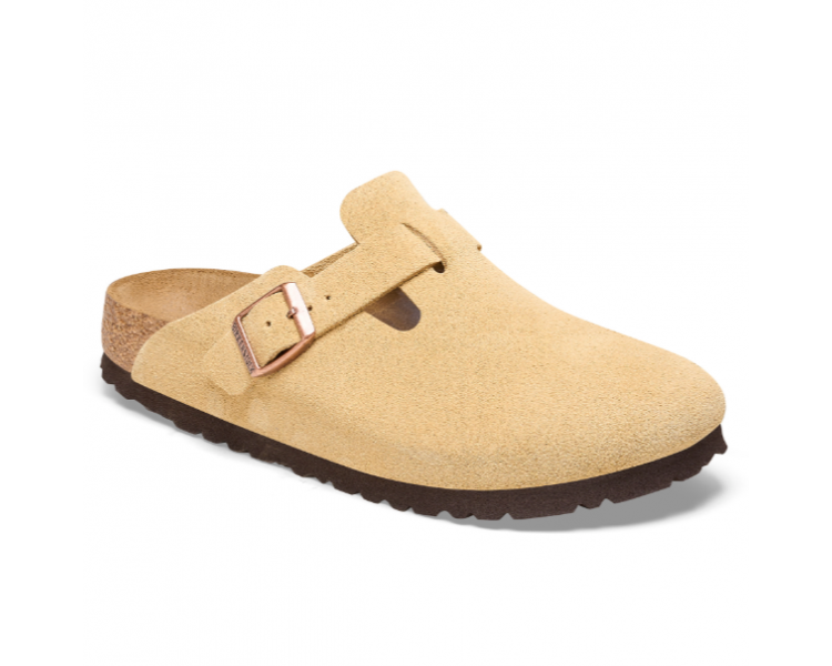 Sabots Boston Bs  h en daim Latte Cream de la marque Birkenstock.