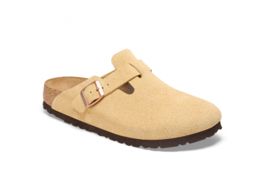 Sabots Boston Bs  h en daim Latte Cream de la marque Birkenstock.