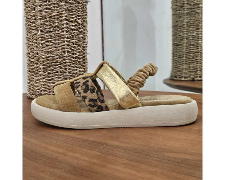Sandales Izabo en daim Ambre leopard de la marque Minka.