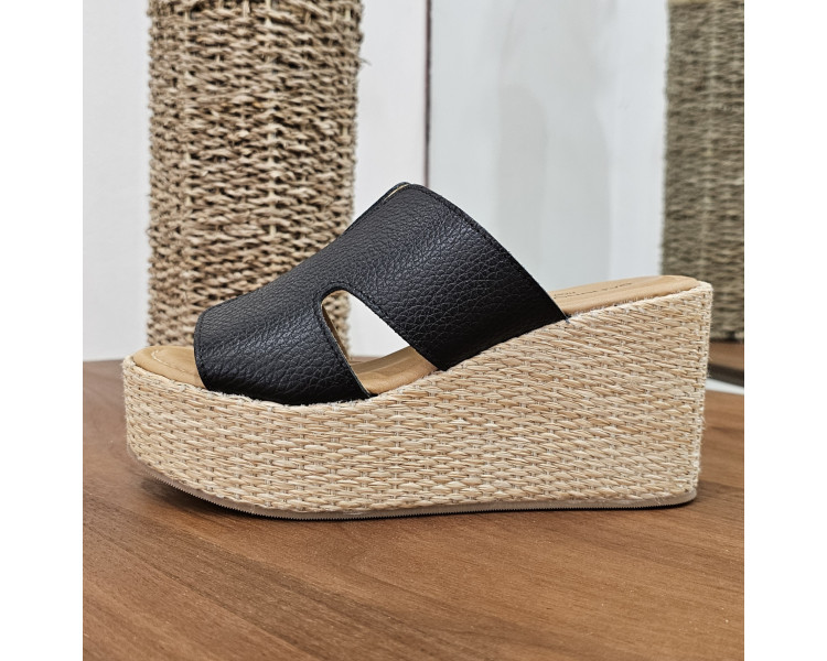 Mules Compensées 3476 en cuir Noir de la marque Sandro Rossi.