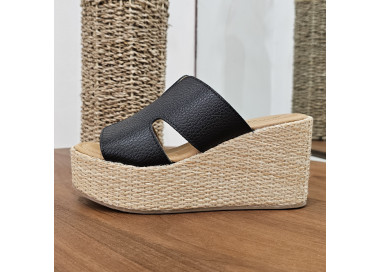 Mules Compensées 3476 en cuir Noir de la marque Sandro Rossi.